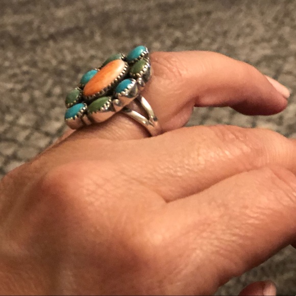 Sterling turquoise and spiney oyster ring size 7 - Picture 2 of 3